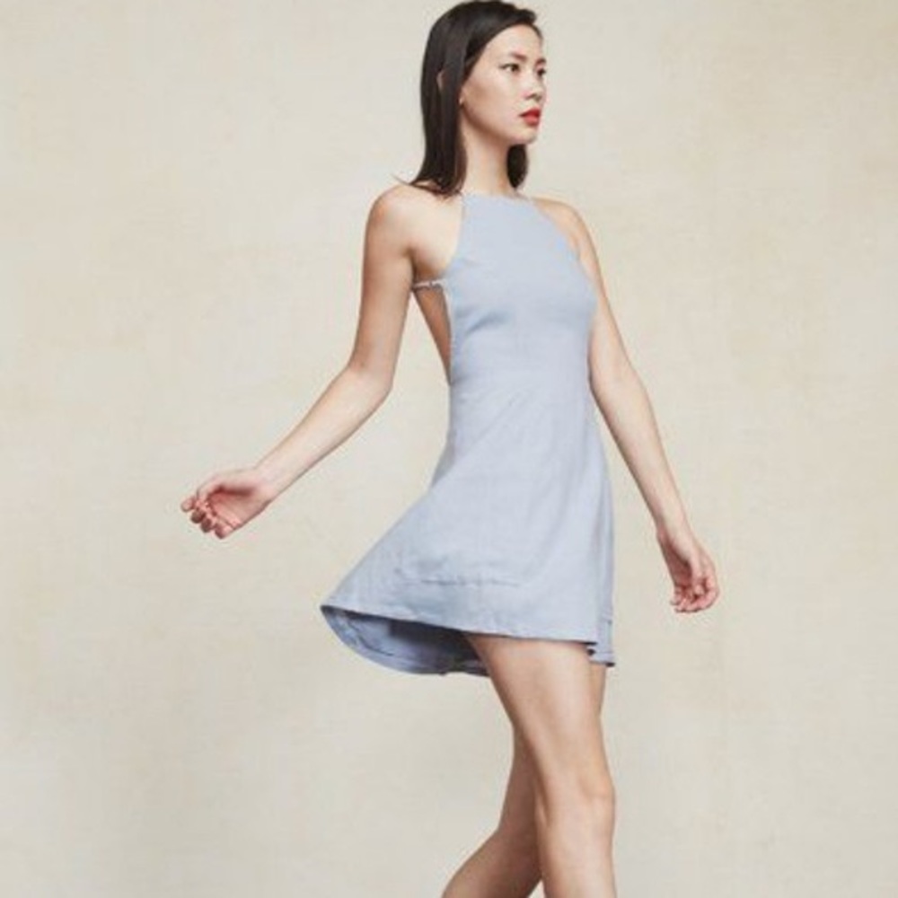 reformation misty aurora dress blue short dress